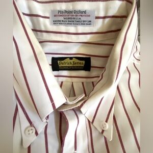 PATRICK JAMES Men’s button down shirt. Dark red/burgundy wide stripe 16/33 Grest
